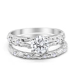 Art Deco Two Piece Engagement Ring Round Simulated CZ 925 Sterling Silver