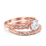 Art Deco Two Piece Engagement Ring Round Simulated CZ 925 Sterling Silver