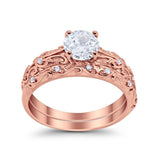 Art Deco Two Piece Engagement Ring Round Simulated CZ 925 Sterling Silver