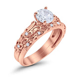 Art Deco Two Piece Engagement Ring Round Simulated CZ 925 Sterling Silver