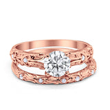 Art Deco Two Piece Engagement Ring Round Simulated CZ 925 Sterling Silver