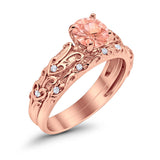 Art Deco Two Piece Engagement Ring Round Simulated CZ 925 Sterling Silver