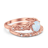 Art Deco Two Piece Engagement Ring Round Simulated CZ 925 Sterling Silver