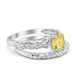 Art Deco Two Piece Engagement Ring Round Simulated CZ 925 Sterling Silver