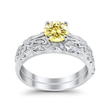 Art Deco Two Piece Engagement Ring Round Simulated CZ 925 Sterling Silver