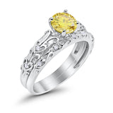 Art Deco Two Piece Engagement Ring Round Simulated CZ 925 Sterling Silver