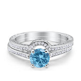 Filigree Two Piece Wedding Engagement Ring Art Deco Bridal Set Round Cubic Zirconia 925 Sterling Silver Choose Color