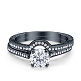 Filigree Two Piece Wedding Engagement Ring Art Deco Bridal Set Round Cubic Zirconia 925 Sterling Silver Choose Color