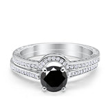Filigree Two Piece Wedding Engagement Ring Art Deco Bridal Set Round Cubic Zirconia 925 Sterling Silver Choose Color