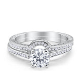 Filigree Two Piece Wedding Engagement Ring Art Deco Bridal Set Round Cubic Zirconia 925 Sterling Silver Choose Color