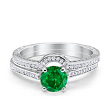 Filigree Two Piece Wedding Engagement Ring Art Deco Bridal Set Round Cubic Zirconia 925 Sterling Silver Choose Color