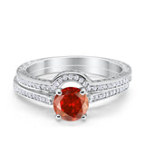 Filigree Two Piece Wedding Engagement Ring Art Deco Bridal Set Round Cubic Zirconia 925 Sterling Silver Choose Color