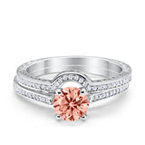 Filigree Two Piece Wedding Engagement Ring Art Deco Bridal Set Round Cubic Zirconia 925 Sterling Silver Choose Color