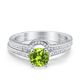 Filigree Two Piece Wedding Engagement Ring Art Deco Bridal Set Round Cubic Zirconia 925 Sterling Silver Choose Color