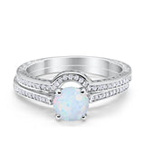Filigree Two Piece Wedding Engagement Ring Art Deco Bridal Set Round Cubic Zirconia 925 Sterling Silver Choose Color