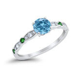Art Deco Wedding Engagement Ring Round Cubic Zirconia 925 Sterling Silver Simulated Emerald