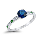 Art Deco Wedding Engagement Ring Round Cubic Zirconia 925 Sterling Silver Simulated Emerald