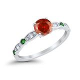 Art Deco Wedding Engagement Ring Round Cubic Zirconia 925 Sterling Silver Simulated Emerald