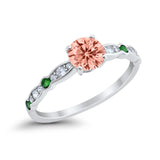 Art Deco Wedding Engagement Ring Round Cubic Zirconia 925 Sterling Silver Simulated Emerald