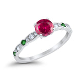 Art Deco Wedding Engagement Ring Round Cubic Zirconia 925 Sterling Silver Simulated Emerald