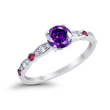Art Deco Wedding Engagement Ring Round Cubic Zirconia 925 Sterling Silver Simulated Ruby