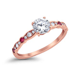 Art Deco Wedding Engagement Ring Round Cubic Zirconia 925 Sterling Silver Simulated Ruby