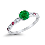 Art Deco Wedding Engagement Ring Round Cubic Zirconia 925 Sterling Silver Simulated Ruby