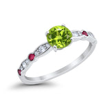 Art Deco Wedding Engagement Ring Round Cubic Zirconia 925 Sterling Silver Simulated Ruby