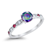 Art Deco Wedding Engagement Ring Round Cubic Zirconia 925 Sterling Silver Simulated Ruby