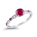 Art Deco Wedding Engagement Ring Round Cubic Zirconia 925 Sterling Silver Simulated Ruby