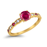 Art Deco Wedding Engagement Ring Round Cubic Zirconia 925 Sterling Silver Simulated Ruby