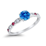Art Deco Wedding Engagement Ring Round Cubic Zirconia 925 Sterling Silver Simulated Ruby