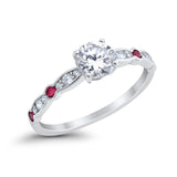 Art Deco Wedding Engagement Ring Round Cubic Zirconia 925 Sterling Silver Simulated Ruby