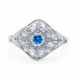 Art Deco Ring Marquise Filigree Round Cubic Zirconia 925 Sterling Silver Choose Color