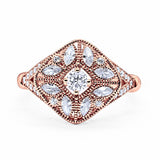Art Deco Ring Marquise Filigree Round Cubic Zirconia 925 Sterling Silver Choose Color