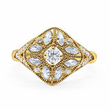 Art Deco Ring Marquise Filigree Round Cubic Zirconia 925 Sterling Silver Choose Color