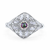 Art Deco Ring Marquise Filigree Round Cubic Zirconia 925 Sterling Silver Choose Color
