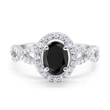 Infinity Art Deco Wedding Ring Oval Simulated Cubic Zirconia 925 Sterling Silver