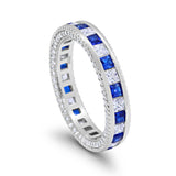 5mm Full Eternity Band Ring Alternating Princess Cut Round 925 Sterling Silver Choose Color