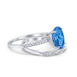 Two Piece Art Deco Oval Solid Engagement Ring Simulated CZ 925 Sterling Silver
