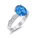 Two Piece Art Deco Oval Solid Engagement Ring Simulated CZ 925 Sterling Silver