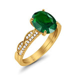 Two Piece Art Deco Oval Solid Engagement Ring Simulated CZ 925 Sterling Silver
