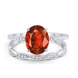 Two Piece Art Deco Oval Solid Engagement Ring Simulated CZ 925 Sterling Silver