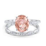 Two Piece Art Deco Oval Solid Engagement Ring Simulated CZ 925 Sterling Silver