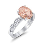 Two Piece Art Deco Oval Solid Engagement Ring Simulated CZ 925 Sterling Silver