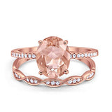 Two Piece Art Deco Oval Solid Engagement Ring Simulated CZ 925 Sterling Silver