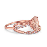 Two Piece Art Deco Oval Solid Engagement Ring Simulated CZ 925 Sterling Silver