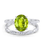 Two Piece Art Deco Oval Solid Engagement Ring Simulated CZ 925 Sterling Silver