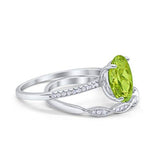 Two Piece Art Deco Oval Solid Engagement Ring Simulated CZ 925 Sterling Silver