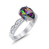 Two Piece Art Deco Oval Solid Engagement Ring Simulated CZ 925 Sterling Silver
